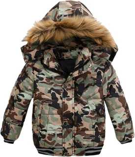 Boys Ski Jacket Toddler's Winter Parka Coat Fur Collar Hood Fleece Lined Puffer Jacket Padded Down Coat Snow Jacket