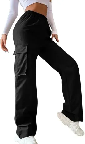 Cargo Pants Women Elastic High Waisted Wide Leg Waterproof Hiking Pants Plus Size Y2K Baggy Work Pants with Pockets