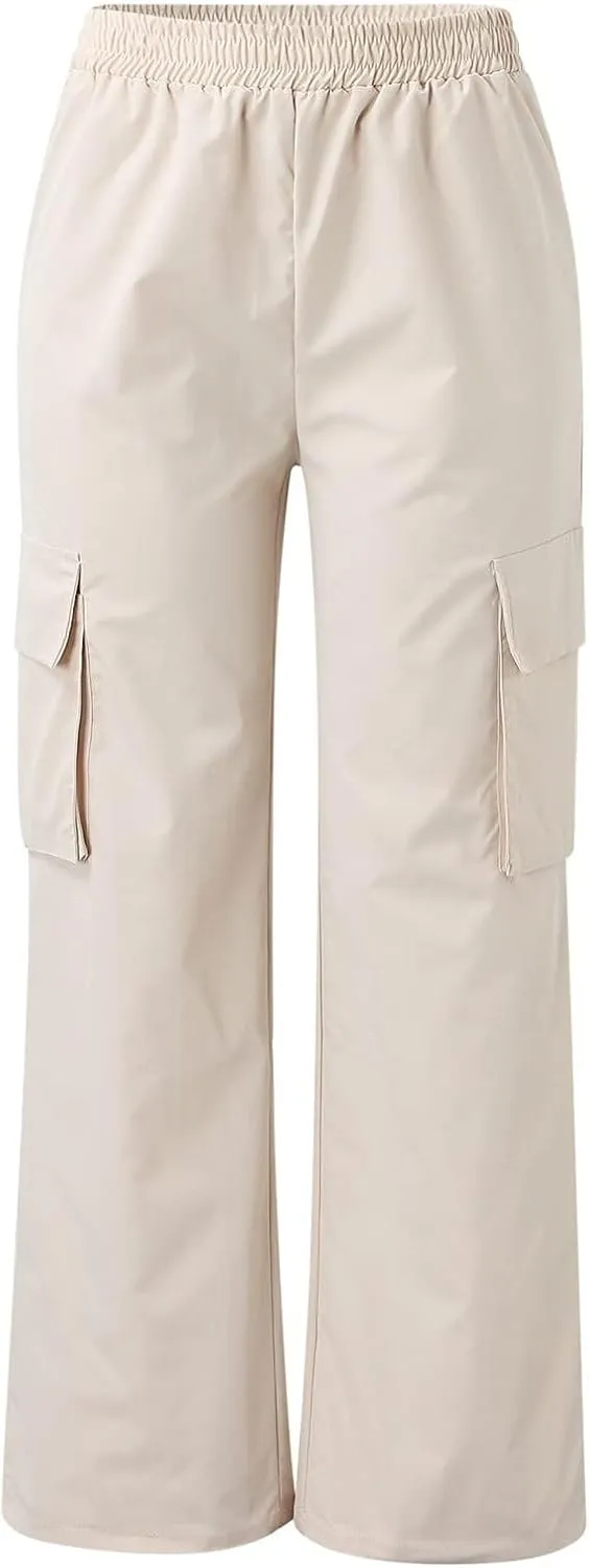 Cargo Pants Women Elastic High Waisted Wide Leg Waterproof Hiking Pants Plus Size Y2K Baggy Work Pants with Pockets