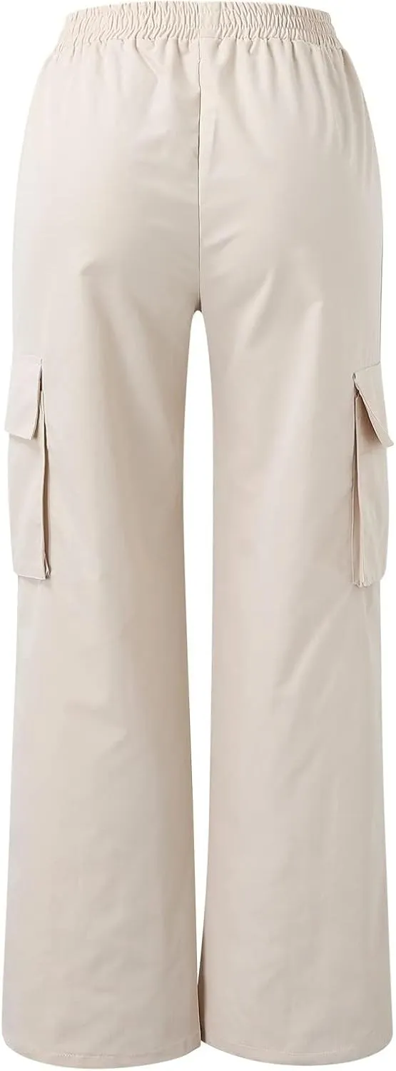 Cargo Pants Women Elastic High Waisted Wide Leg Waterproof Hiking Pants Plus Size Y2K Baggy Work Pants with Pockets