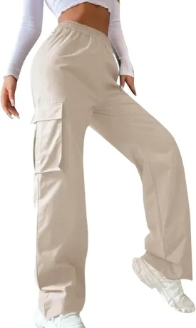Cargo Pants Women Elastic High Waisted Wide Leg Waterproof Hiking Pants Plus Size Y2K Baggy Work Pants with Pockets