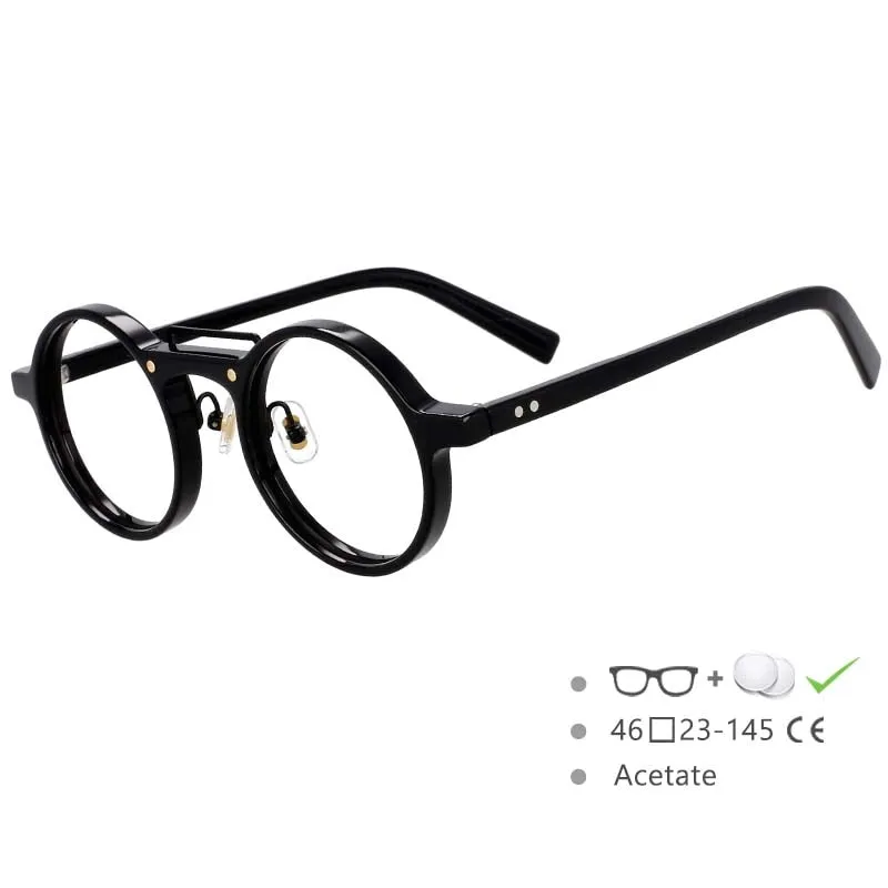 CCspace Unisex Full Rim Round Acetate Alloy Double Bridge Eyeglasses 54554