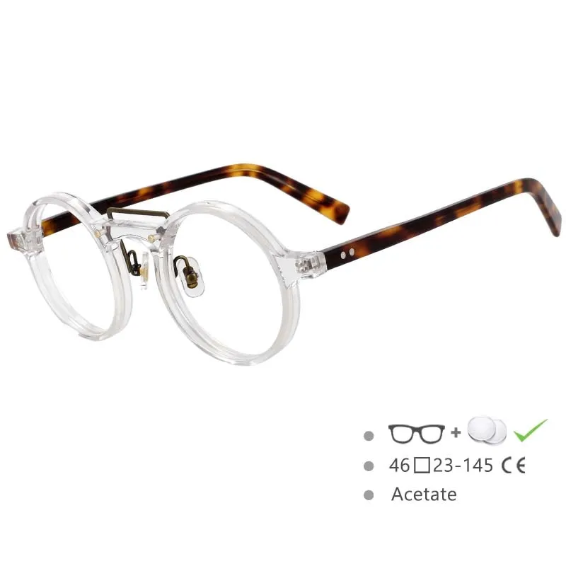 CCspace Unisex Full Rim Round Acetate Alloy Double Bridge Eyeglasses 54554