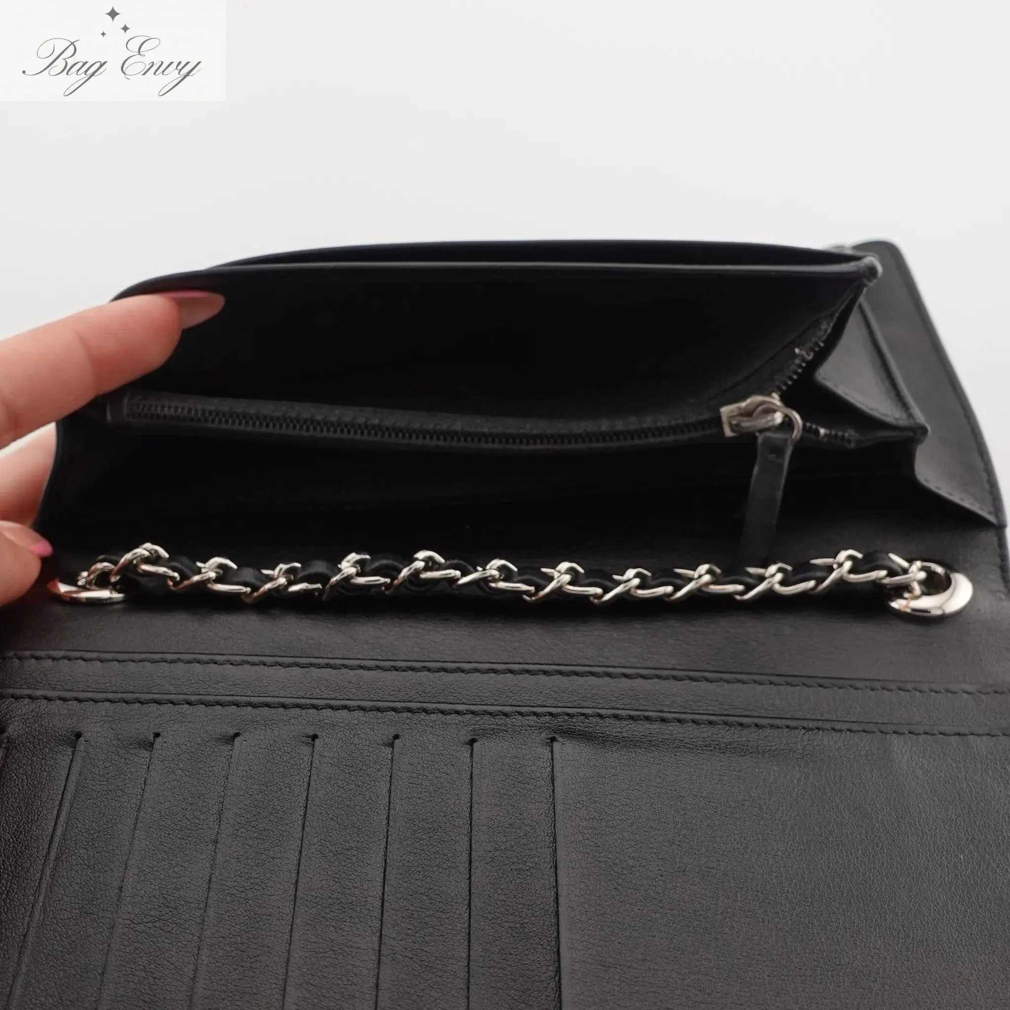 CHANEL Caviar Bifold Wallet on Adjustable Chain