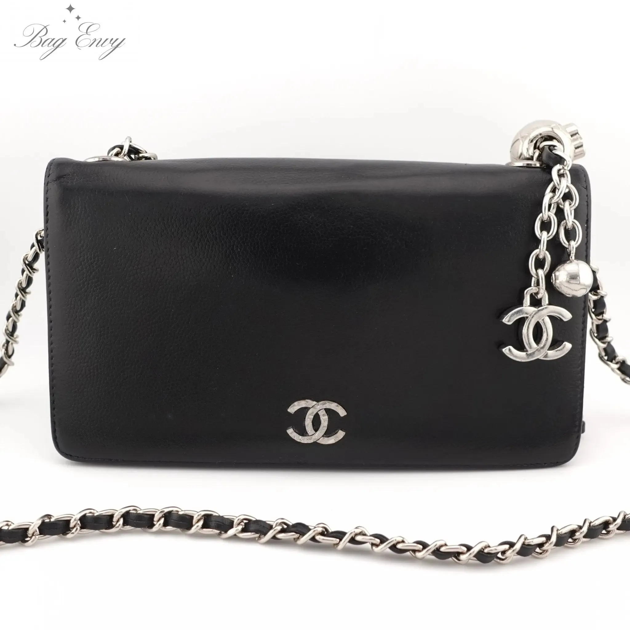 CHANEL Caviar Bifold Wallet on Adjustable Chain