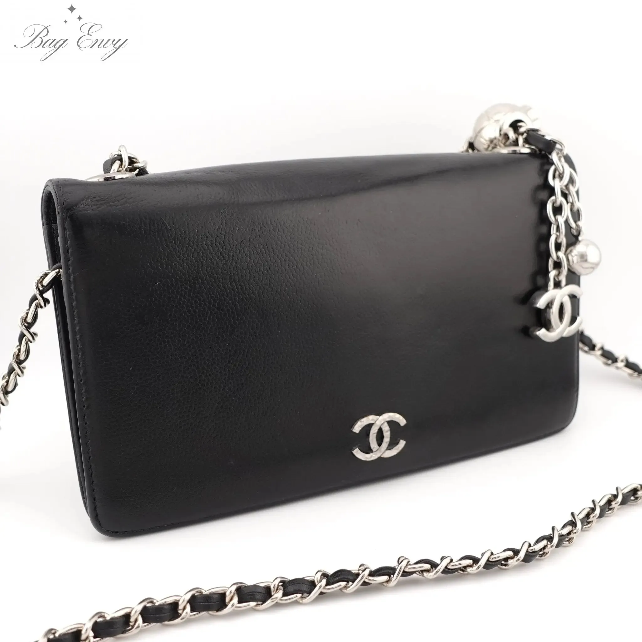 CHANEL Caviar Bifold Wallet on Adjustable Chain