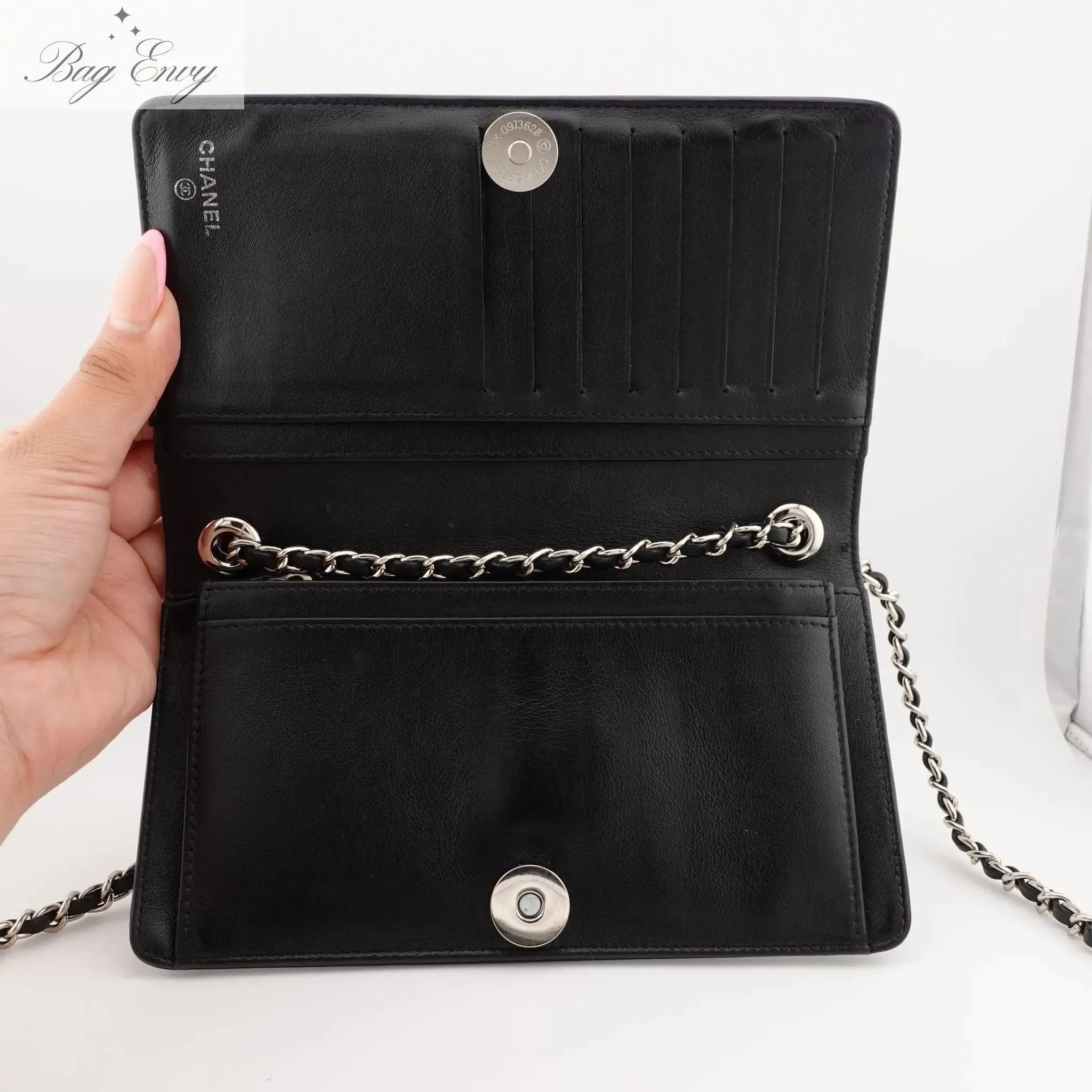 CHANEL Caviar Bifold Wallet on Adjustable Chain