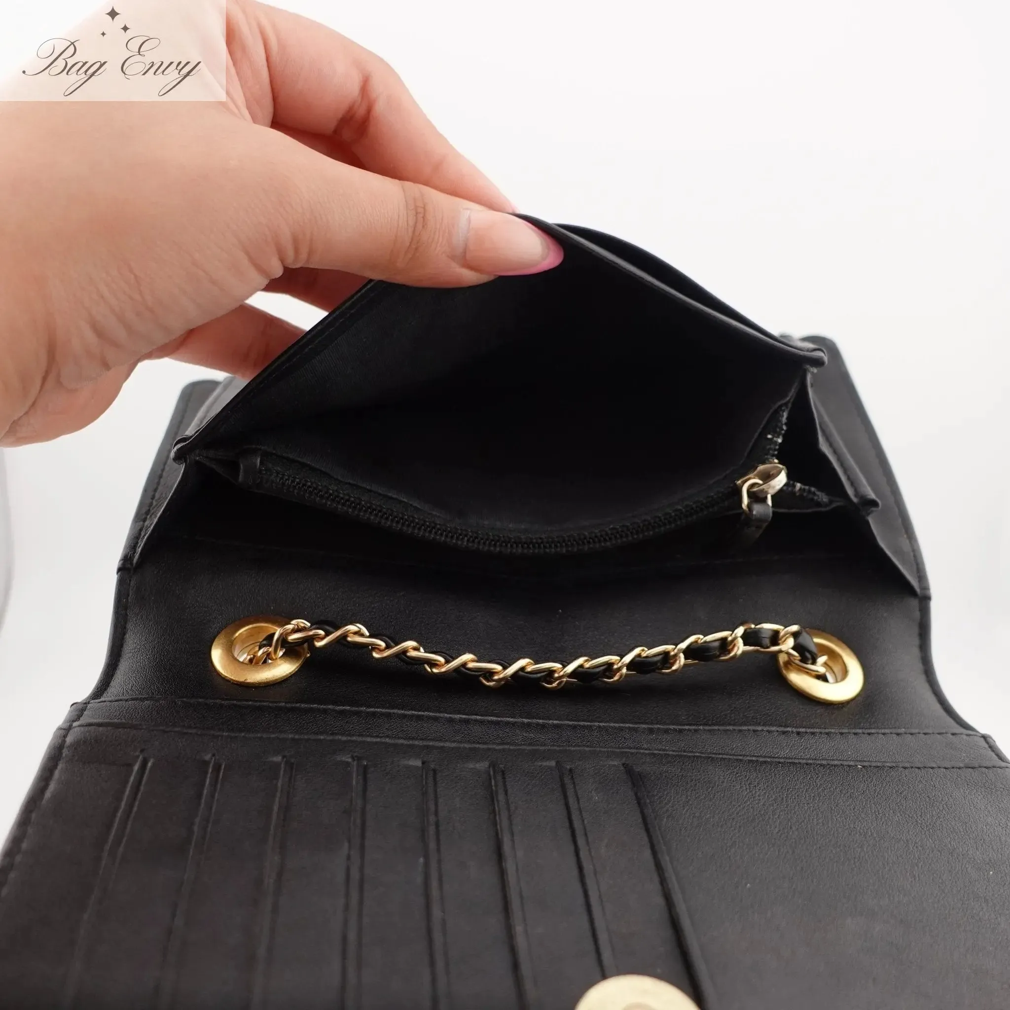 CHANEL Goatskin Boy Bifold Wallet on Adjustable Chain