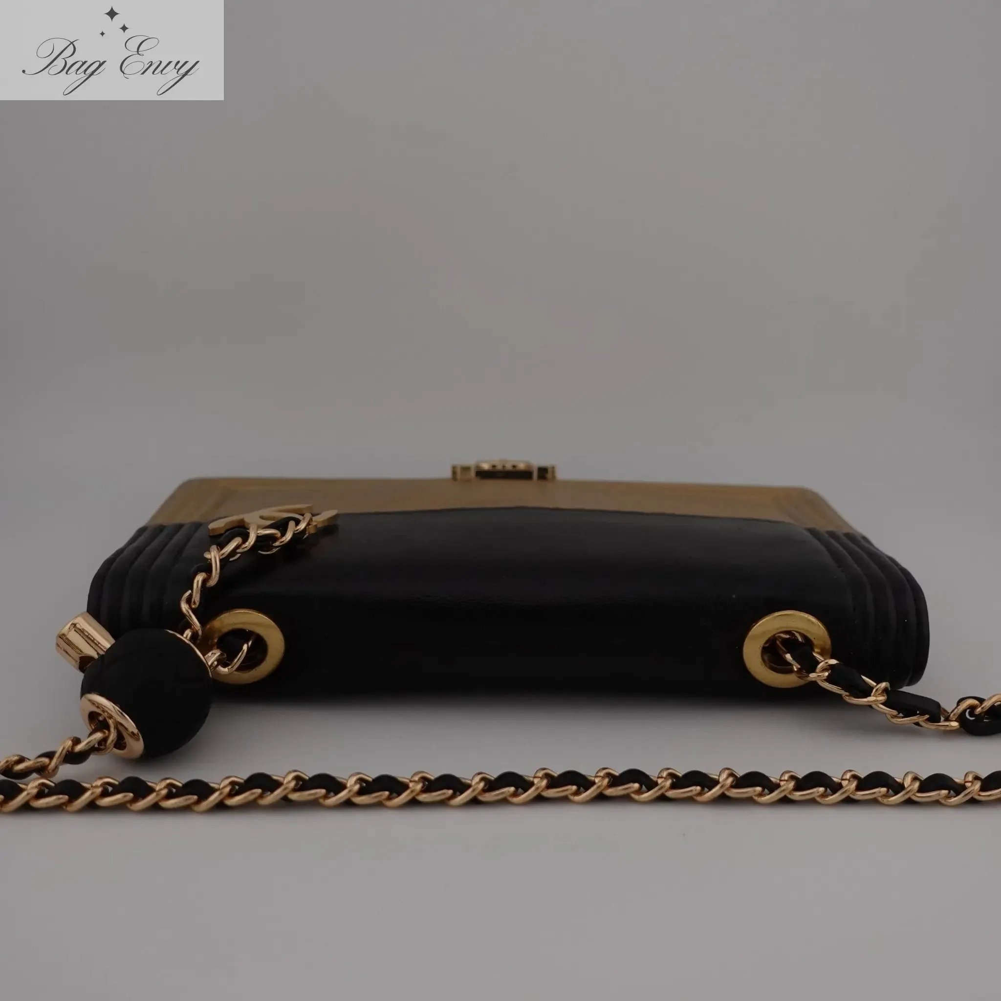 CHANEL Goatskin Boy Bifold Wallet on Adjustable Chain