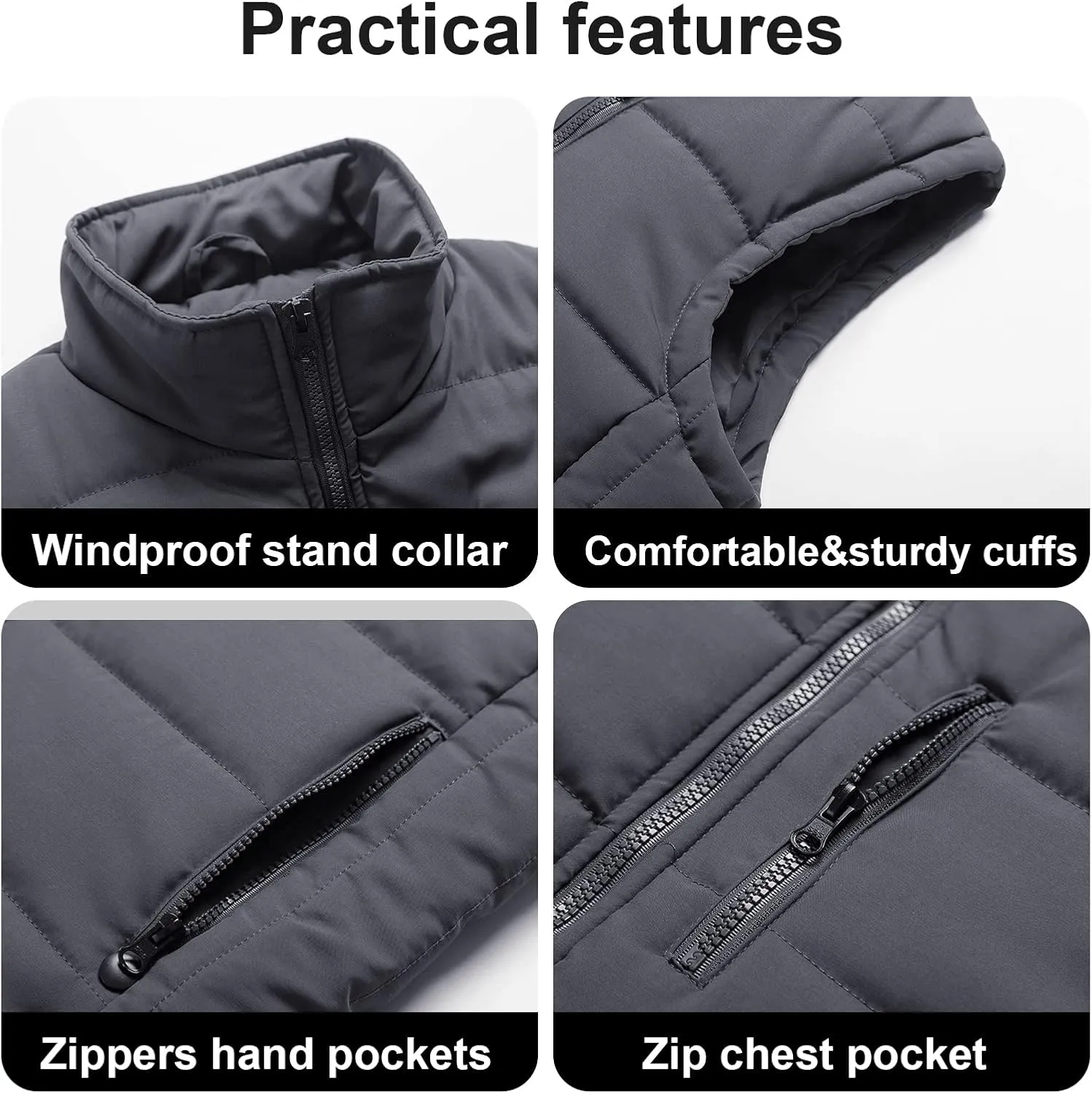 Chrisuno Men's Puffer Vest Casual Stand Collar Quilted Waistcoat Outdoor Padded Ski Vest