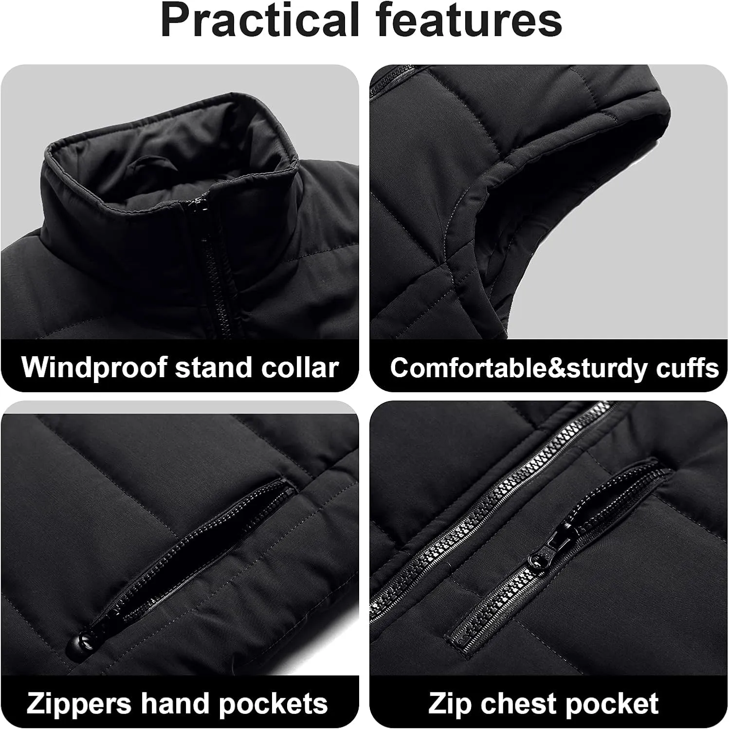 Chrisuno Men's Puffer Vest Casual Stand Collar Quilted Waistcoat Outdoor Padded Ski Vest