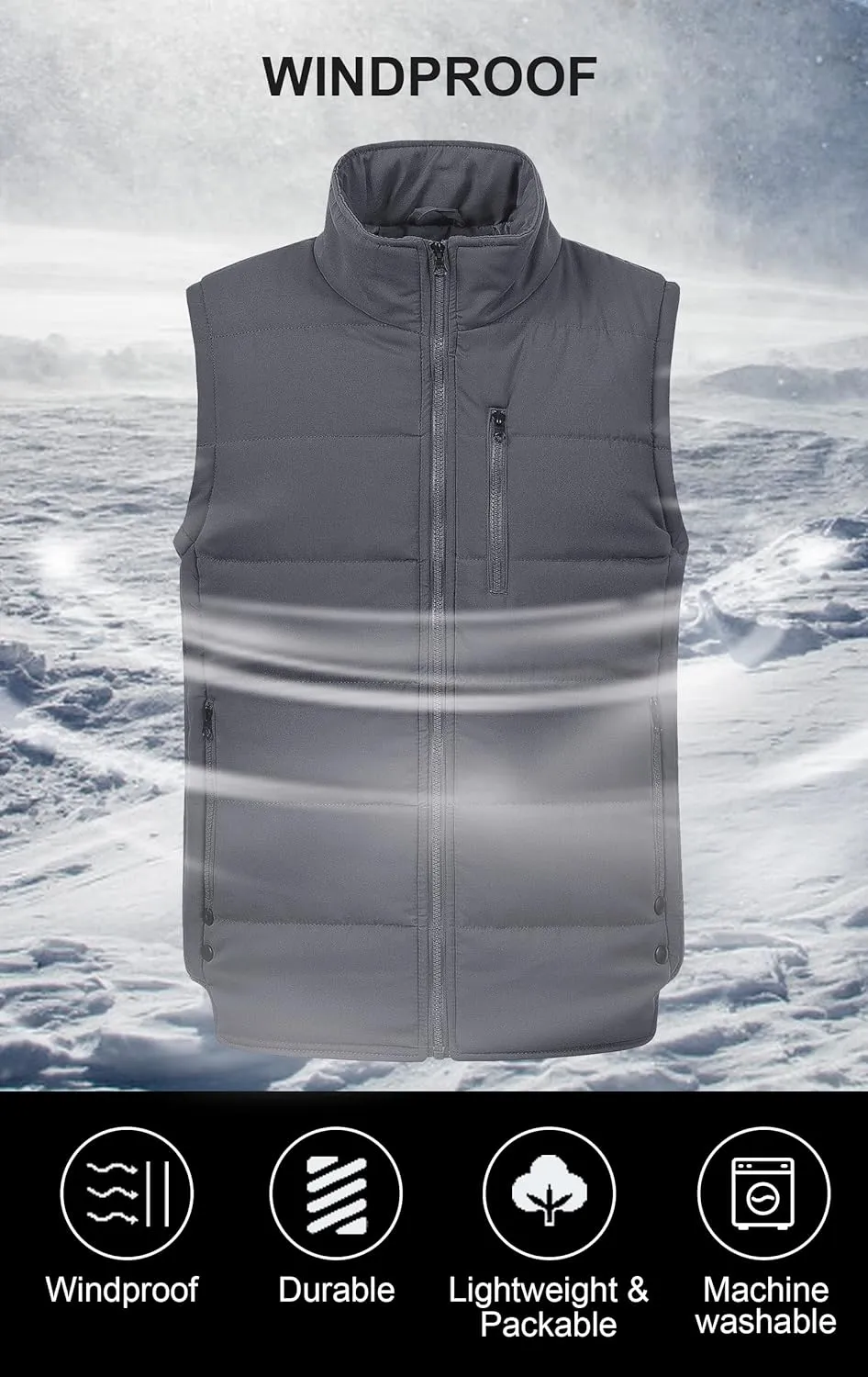 Chrisuno Men's Puffer Vest Casual Stand Collar Quilted Waistcoat Outdoor Padded Ski Vest