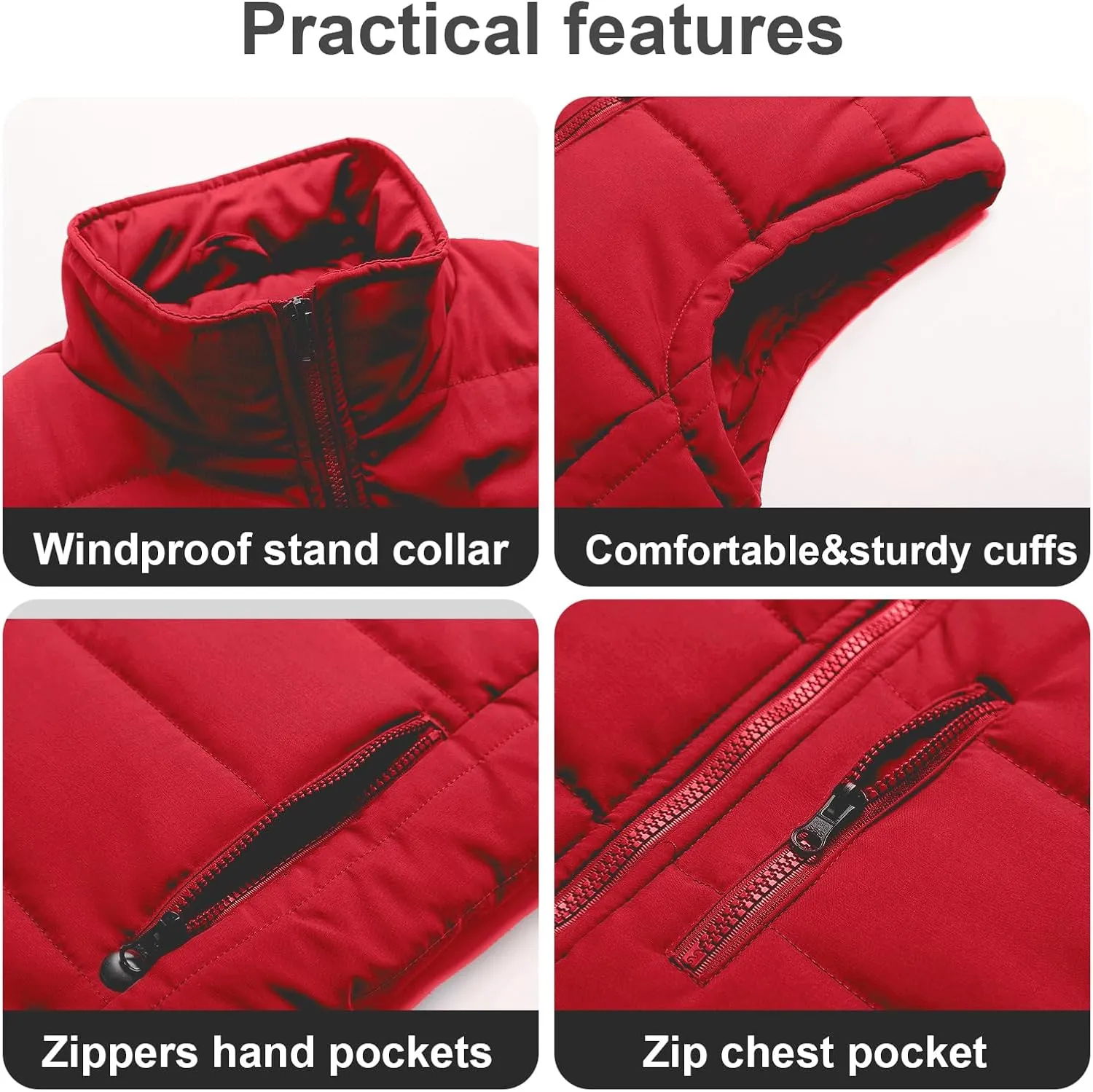 Chrisuno Men's Puffer Vest Casual Stand Collar Quilted Waistcoat Outdoor Padded Ski Vest