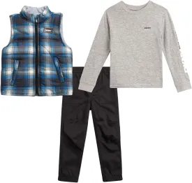 DKNY Baby Boys' Pants Set - 3 Piece Insulated Puffer Vest, Long Sleeve Shirts and Pants for Boys (Infant Sizes: 12M-4T)