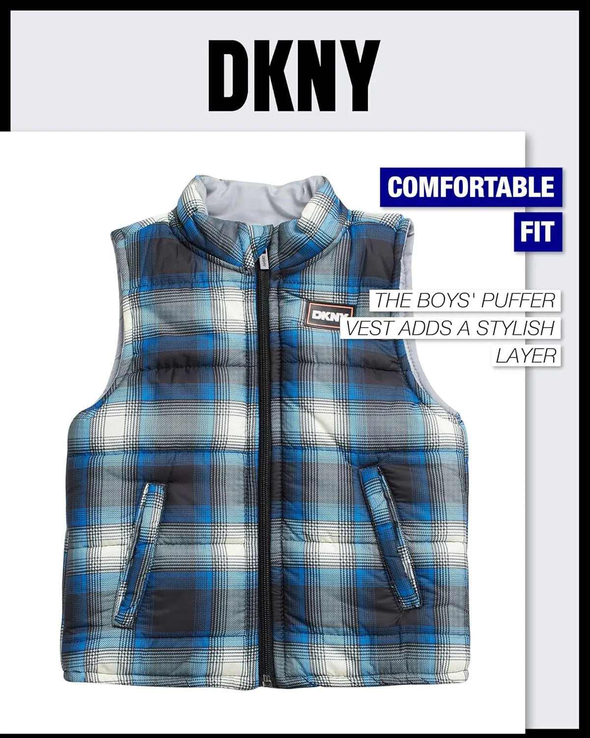 DKNY Baby Boys' Pants Set - 3 Piece Insulated Puffer Vest, Long Sleeve Shirts and Pants for Boys (Infant Sizes: 12M-4T)