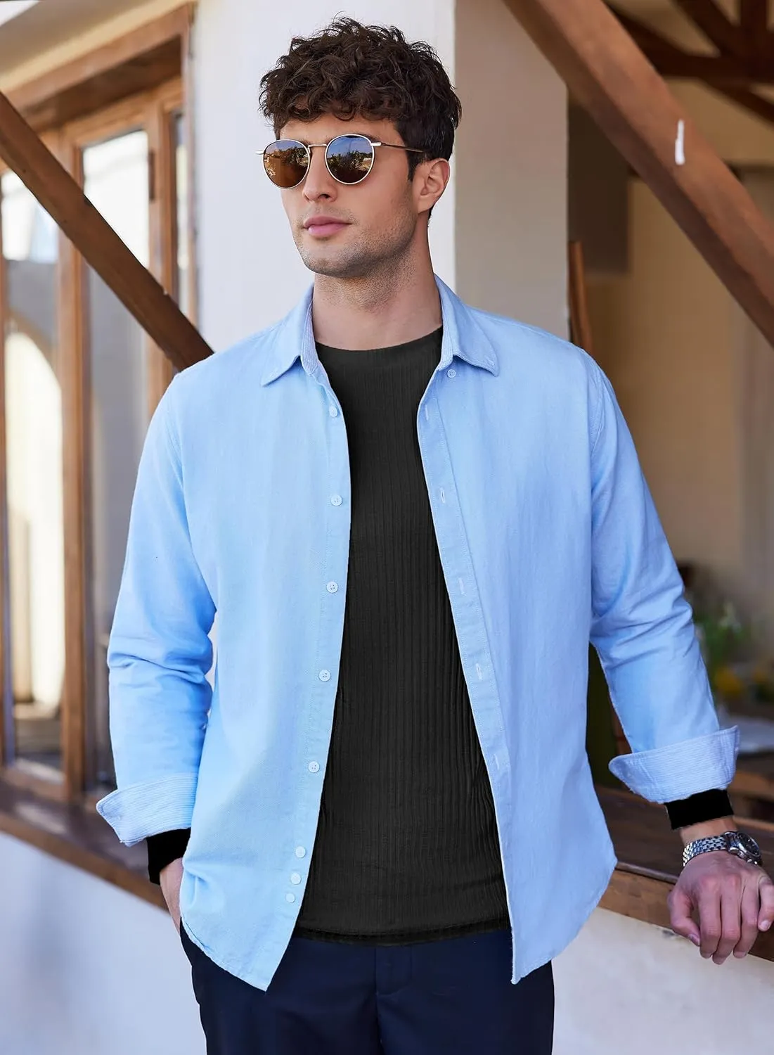 Ekouaer Men's Long Sleeve Shirts Ribbed Pullover Sweater Sim Fit Thermal Tops Crew Neck Stretchy Undershirts S-XXL