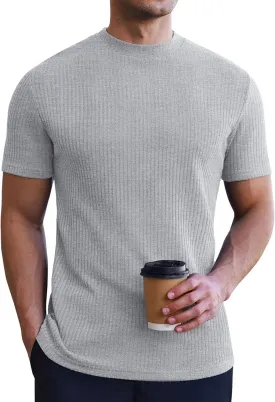Ekouaer Mens Mock Turtleneck Short Sleeve Knit T Shirts Slim Fit Basic Thermal Tops Lightweight Tee S-XXXL