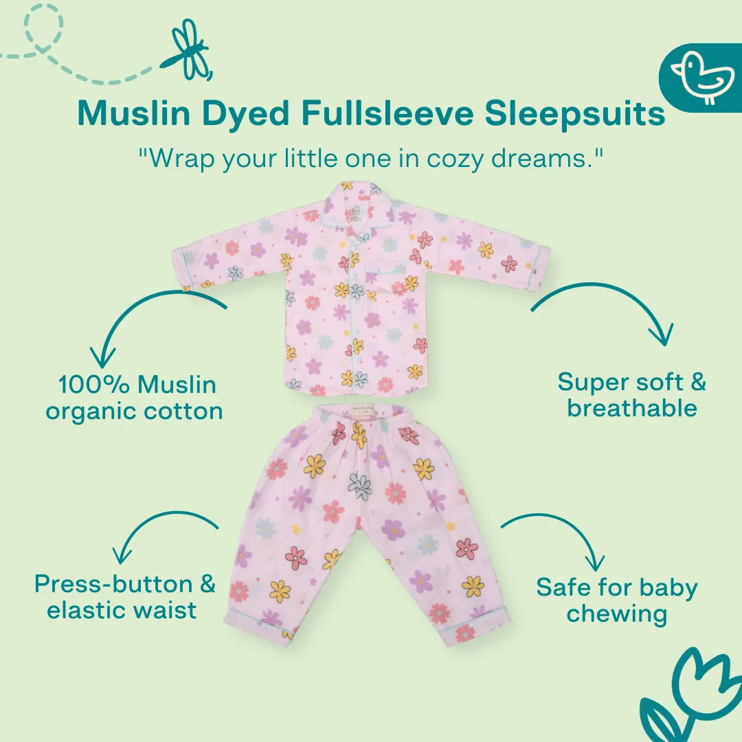 Flower Puff - Muslin Full Sleeve Sleep Suit for babies and kids (Unisex)