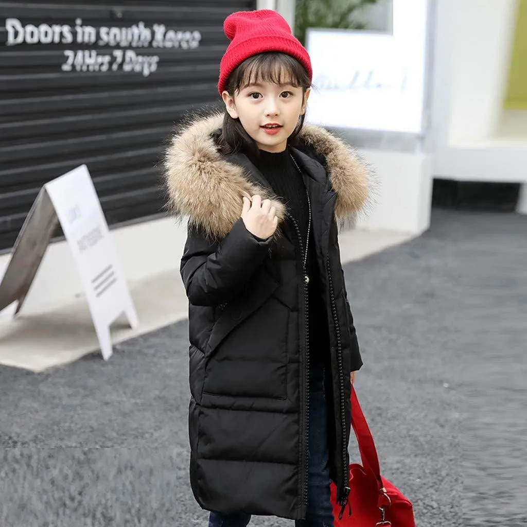Girls Winter Padded Down Coats Thicken Long Parka Puffer Jacket Fleece Warm Water proof Outerwear with Hood