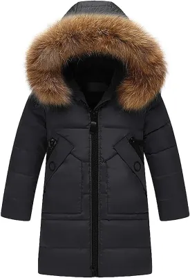 Girls Winter Padded Down Coats Thicken Long Parka Puffer Jacket Fleece Warm Water proof Outerwear with Hood