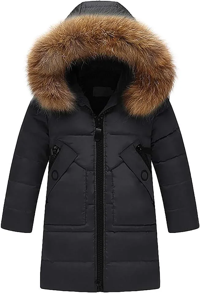 Girls Winter Padded Down Coats Thicken Long Parka Puffer Jacket Fleece Warm Water proof Outerwear with Hood