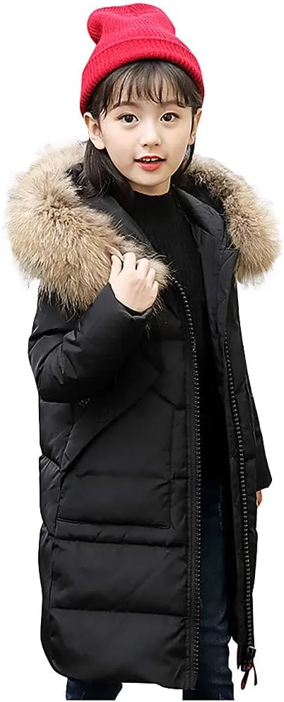 Girls Winter Padded Down Coats Thicken Long Parka Puffer Jacket Fleece Warm Water proof Outerwear with Hood