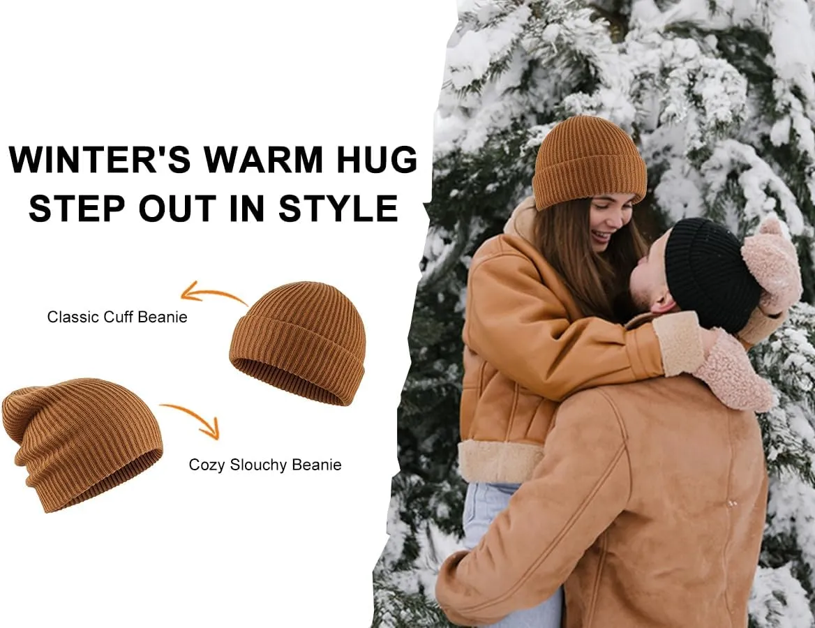 Home Prefer Mens Winter Hat Rib Knit Beanie Hat for Men Women Warm Cuff Beanie for Running Cycling Snow Ski Beanie