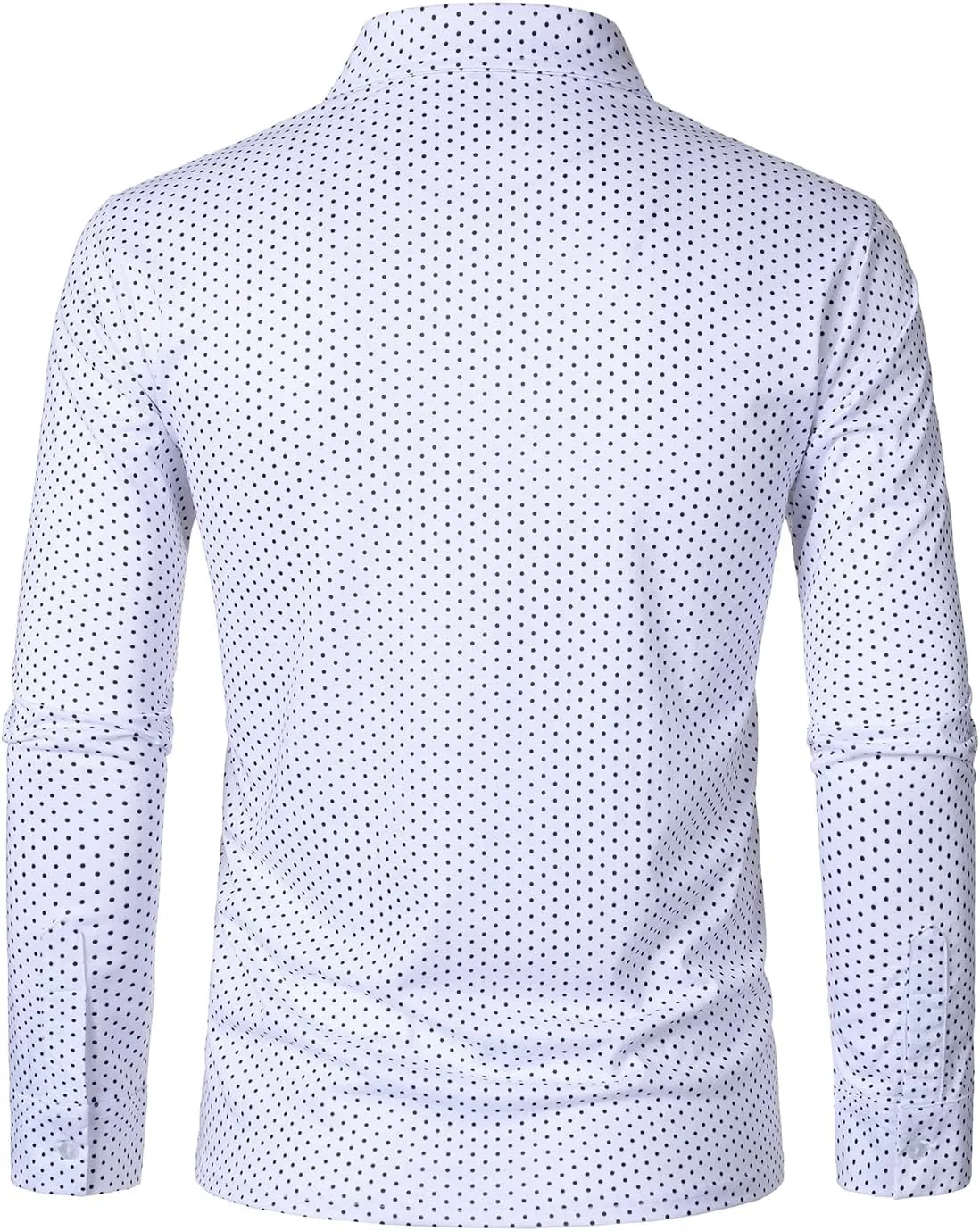 HOOD CREW Mens Fashion Polka Dot Collared Shirts with Pocket Long Sleeve Slim Fit Dress Polo Shirt for Men