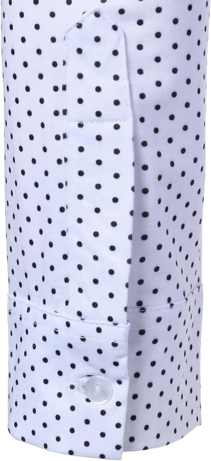 HOOD CREW Mens Fashion Polka Dot Collared Shirts with Pocket Long Sleeve Slim Fit Dress Polo Shirt for Men
