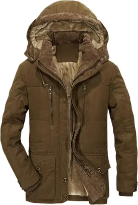 JEsilunmaMY Men's Fleece-Lined Hooded Parka Jacket Multi-Pockets Thicken Warm Winter Coat Mountain Snow Ski Padded Jacket