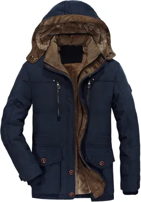 JEsilunmaMY Men's Fleece-Lined Hooded Parka Jacket Multi-Pockets Thicken Warm Winter Coat Mountain Snow Ski Padded Jacket