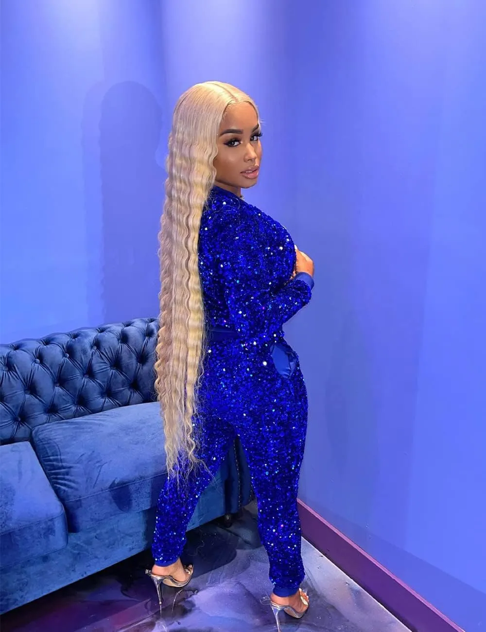 KANSOON Velour Tracksuit Womens Sequin 2 Piece Outfit Long Sleeve Zip Up Jacket and Jogger Pants Sweatsuits Set