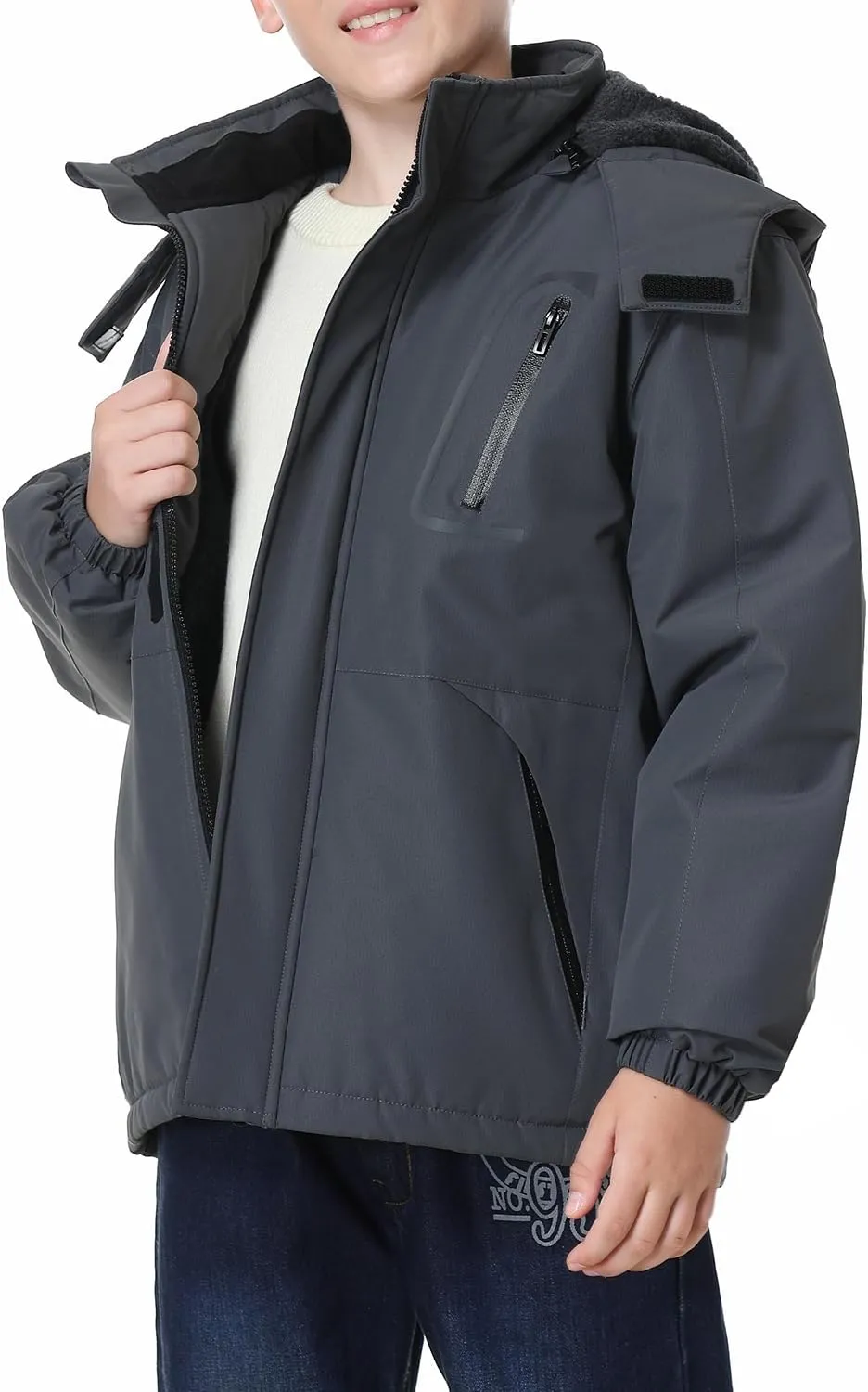 Kid's Ski Jacket Waterproof Winter Coat Boy's and Girl's Fleece Snowboarding Jackets with Detachable Hood