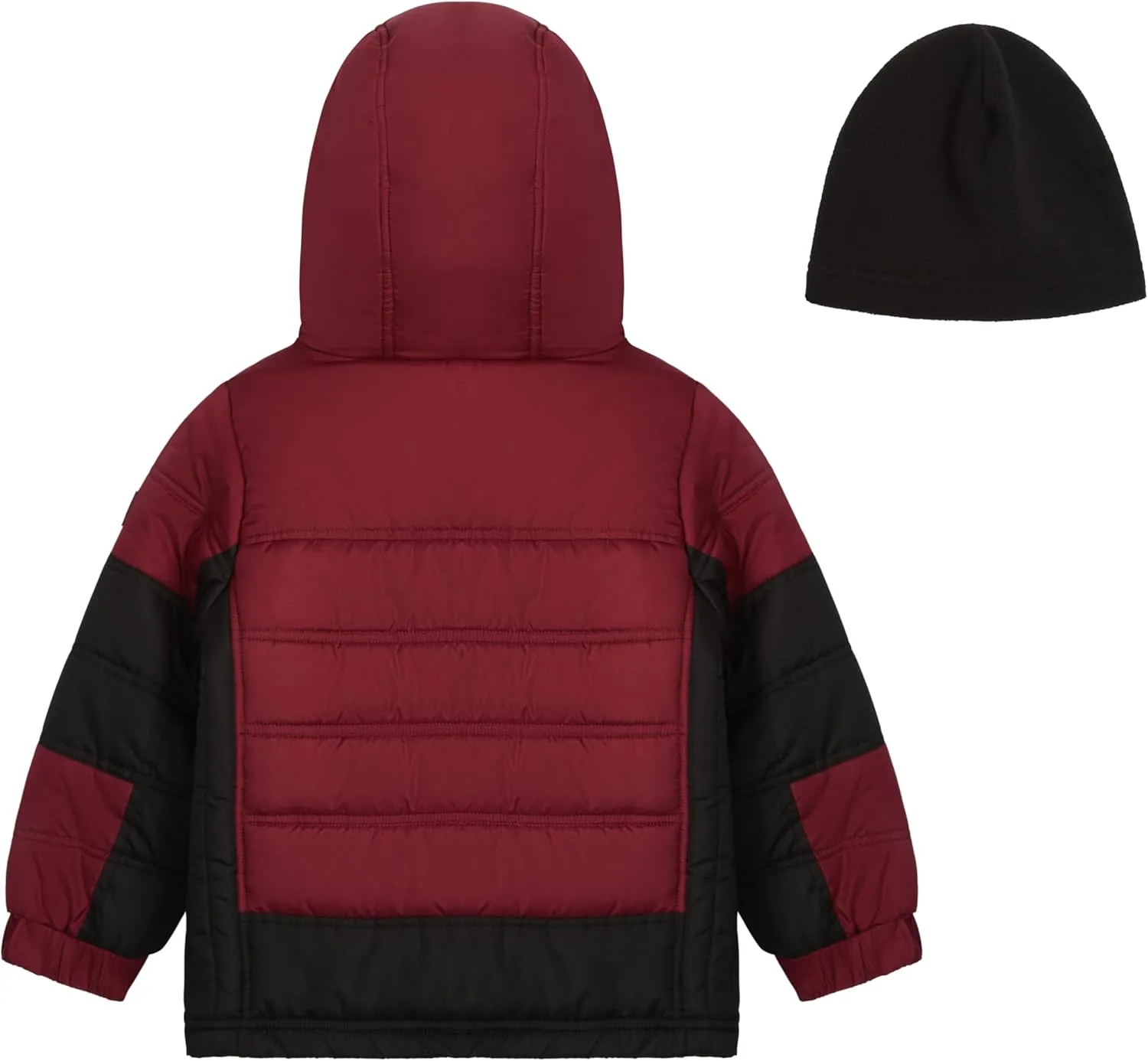 LONDON FOG Boys' Sporty Heavyweight Hooded Puffer Jacket and Fleece Beanie