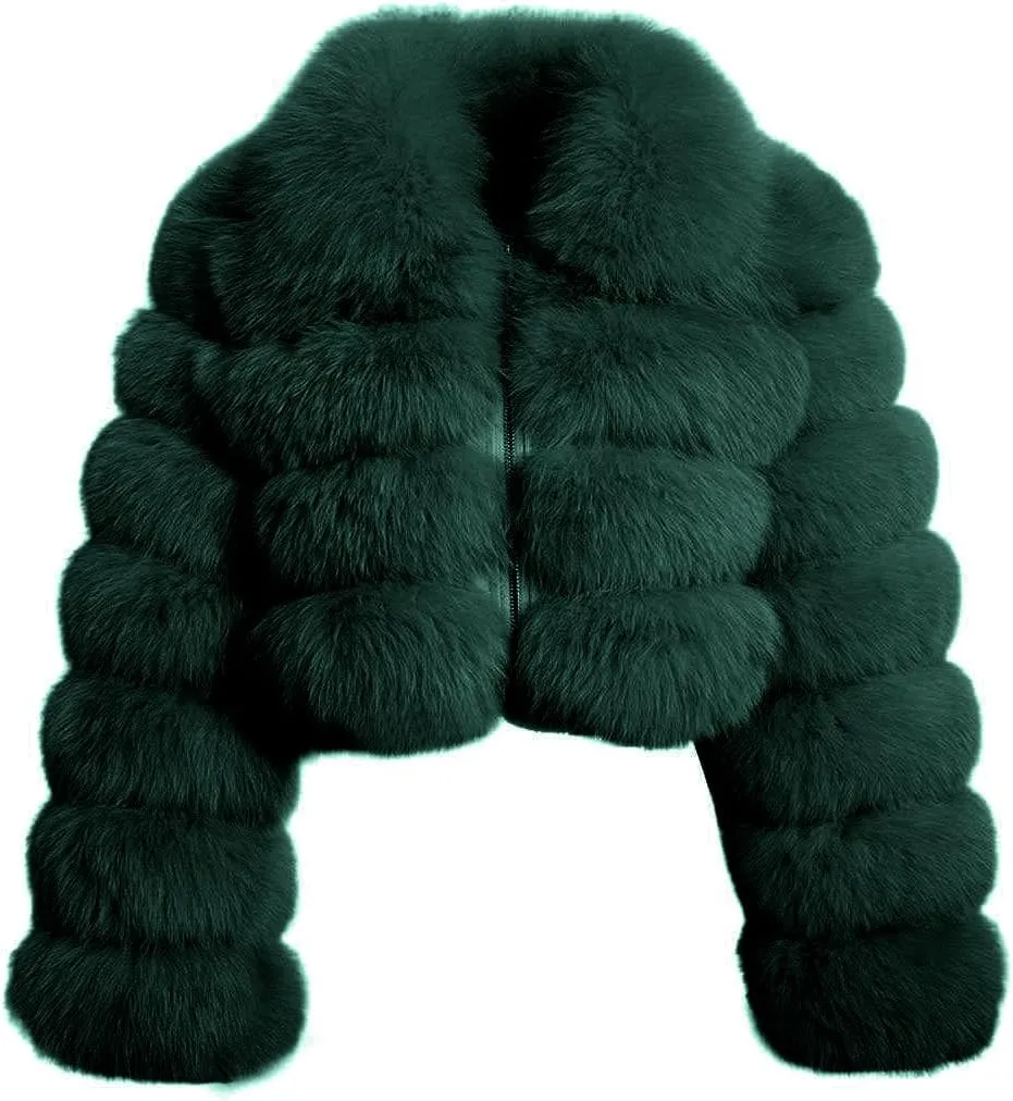 loveimgs Women Fluffy Faux Fur Coat Cropped Jacket Puffer Jacket Zip Up Winter Warm Fuzzy Teddy Jacket
