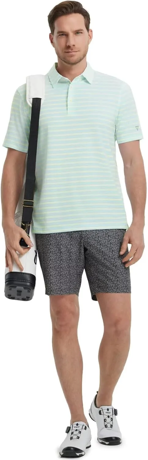 M MAELREG Mens Golf Shirts Dry Fit Moisture Wicking Performance Sports Short Sleeve Striped Collared Polo Shirts for Men