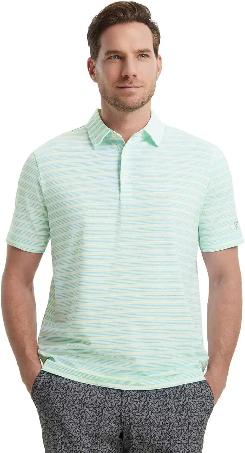 M MAELREG Mens Golf Shirts Dry Fit Moisture Wicking Performance Sports Short Sleeve Striped Collared Polo Shirts for Men