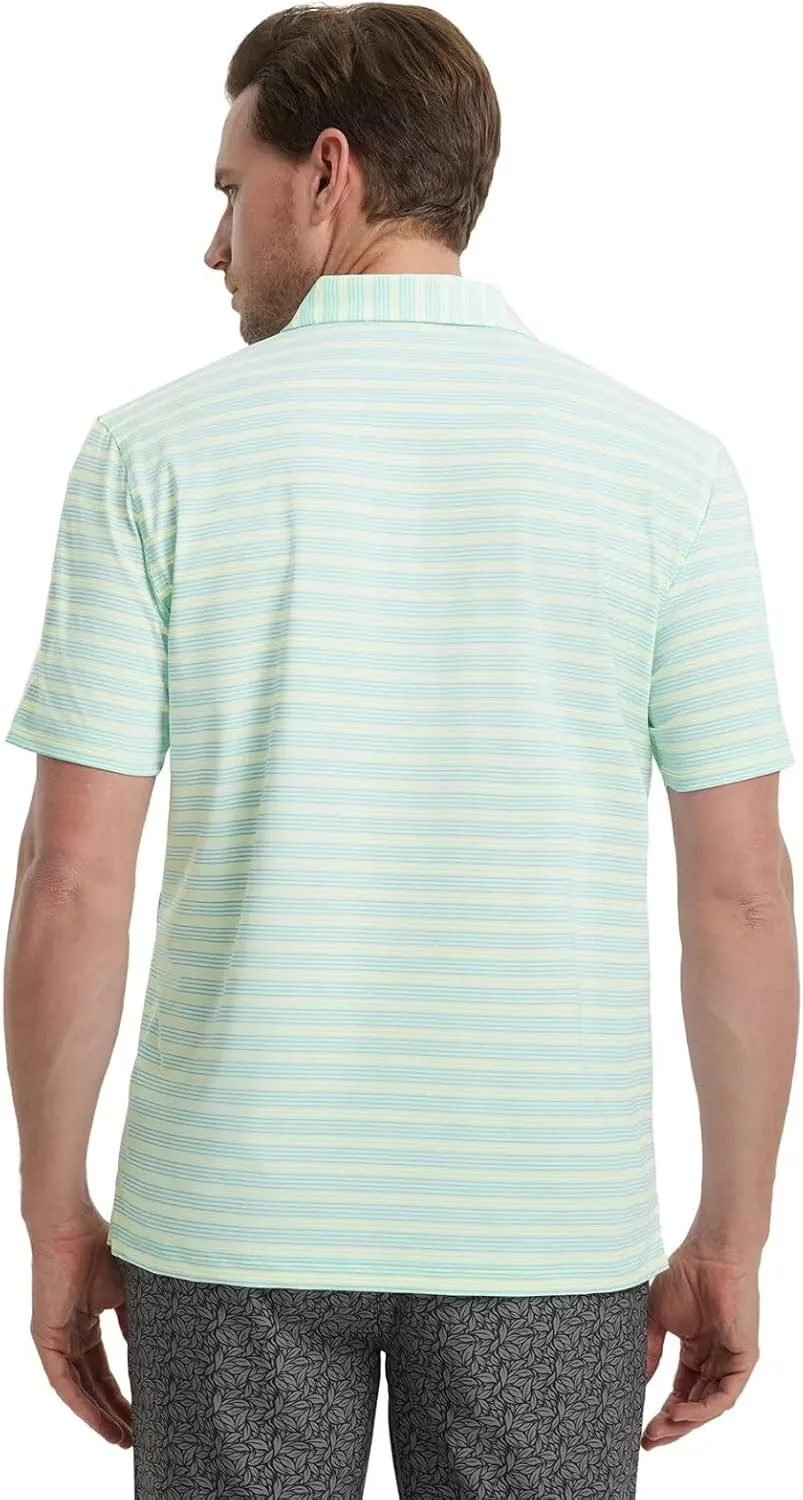 M MAELREG Mens Golf Shirts Dry Fit Moisture Wicking Performance Sports Short Sleeve Striped Collared Polo Shirts for Men