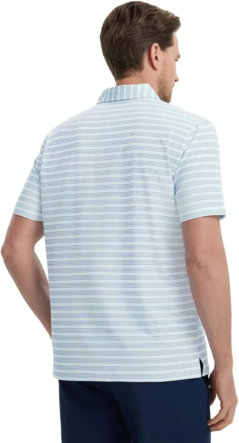 M MAELREG Mens Golf Shirts Dry Fit Moisture Wicking Performance Sports Short Sleeve Striped Collared Polo Shirts for Men