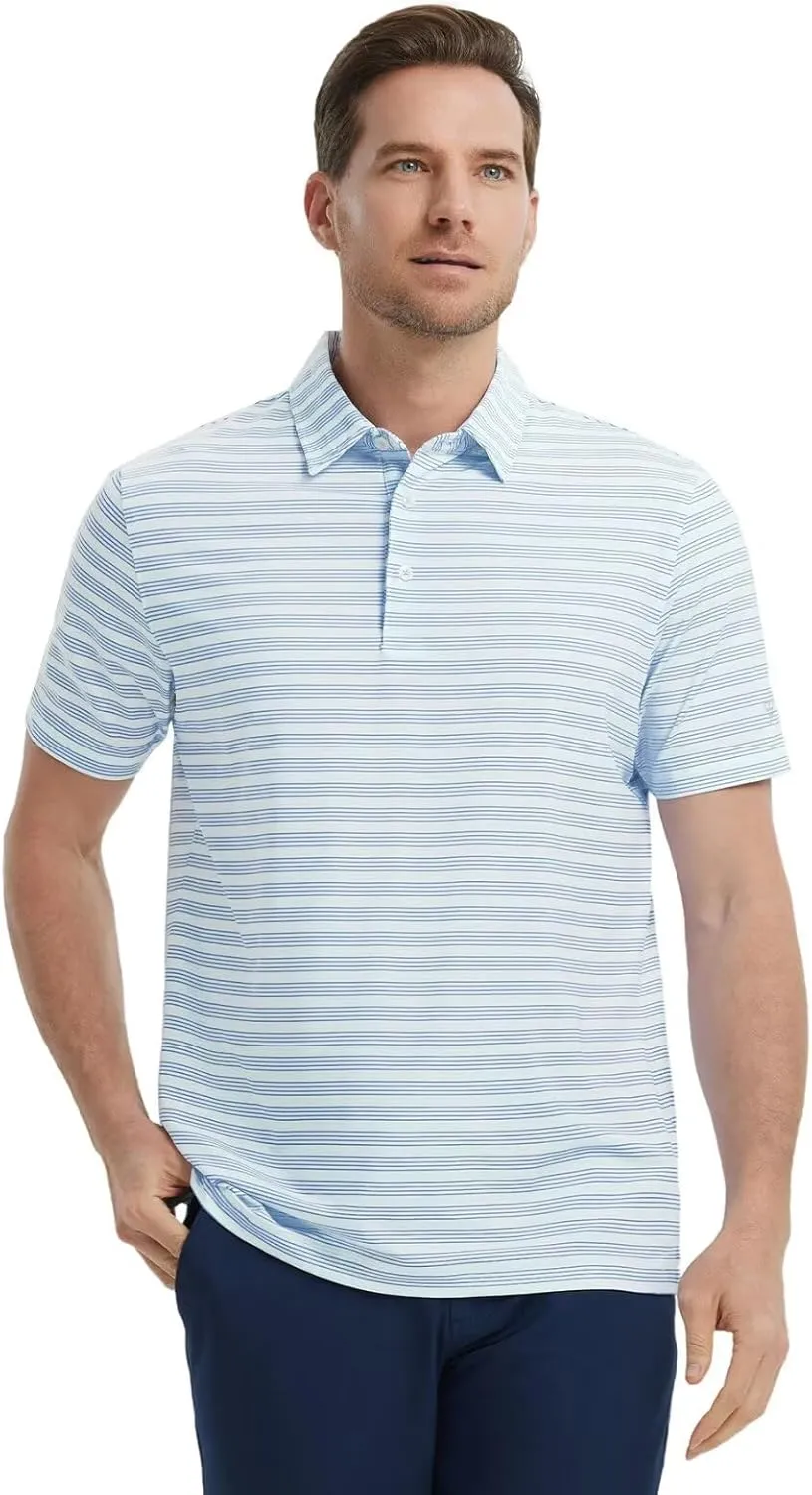 M MAELREG Mens Golf Shirts Dry Fit Moisture Wicking Performance Sports Short Sleeve Striped Collared Polo Shirts for Men