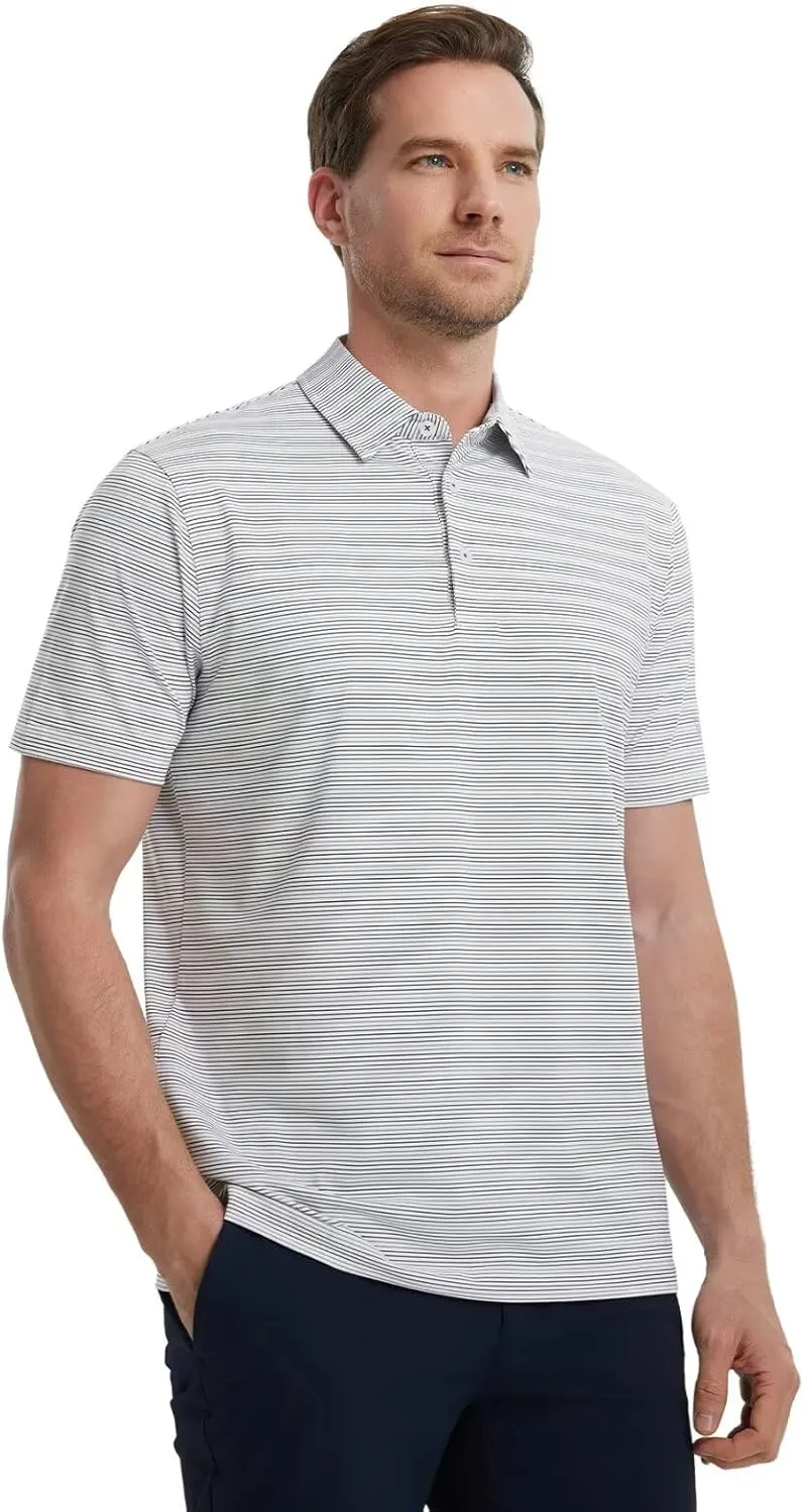 M MAELREG Mens Golf Shirts Dry Fit Moisture Wicking Performance Sports Short Sleeve Striped Collared Polo Shirts for Men