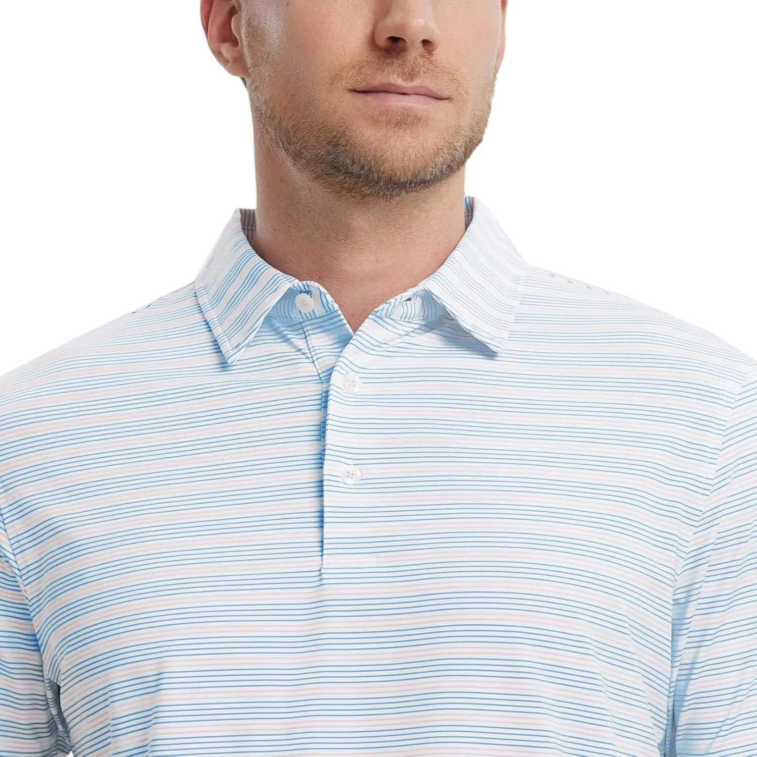 M MAELREG Mens Golf Shirts Dry Fit Moisture Wicking Performance Sports Short Sleeve Striped Collared Polo Shirts for Men