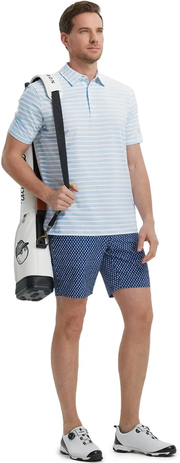M MAELREG Mens Golf Shirts Dry Fit Moisture Wicking Performance Sports Short Sleeve Striped Collared Polo Shirts for Men