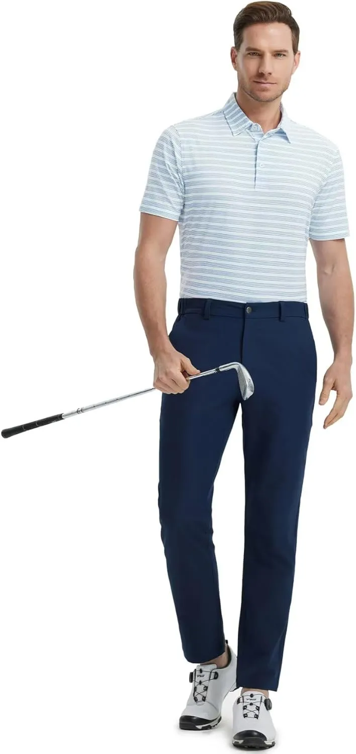 M MAELREG Mens Golf Shirts Dry Fit Moisture Wicking Performance Sports Short Sleeve Striped Collared Polo Shirts for Men