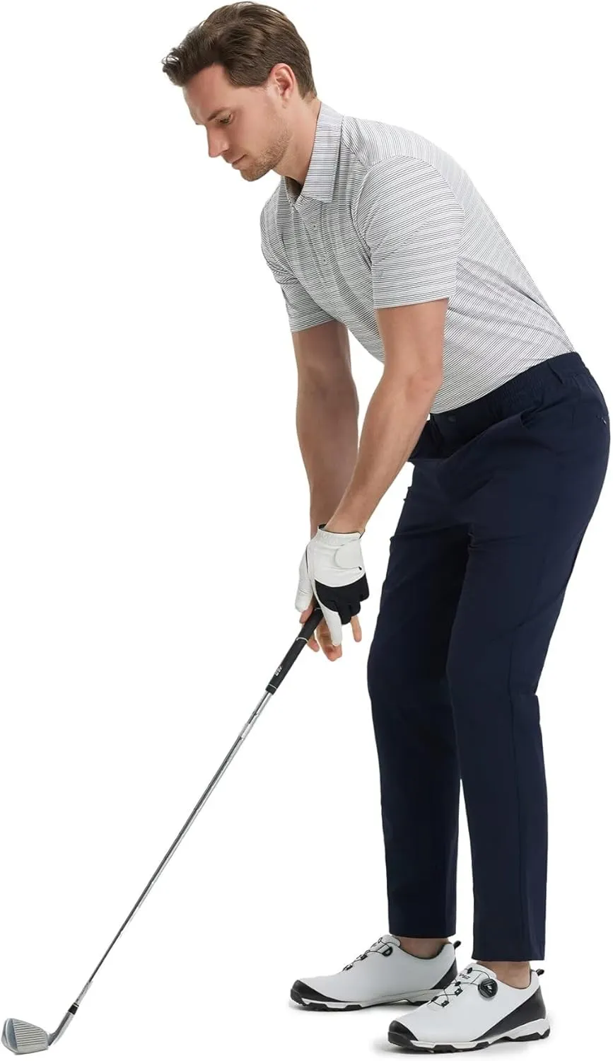 M MAELREG Mens Golf Shirts Dry Fit Moisture Wicking Performance Sports Short Sleeve Striped Collared Polo Shirts for Men