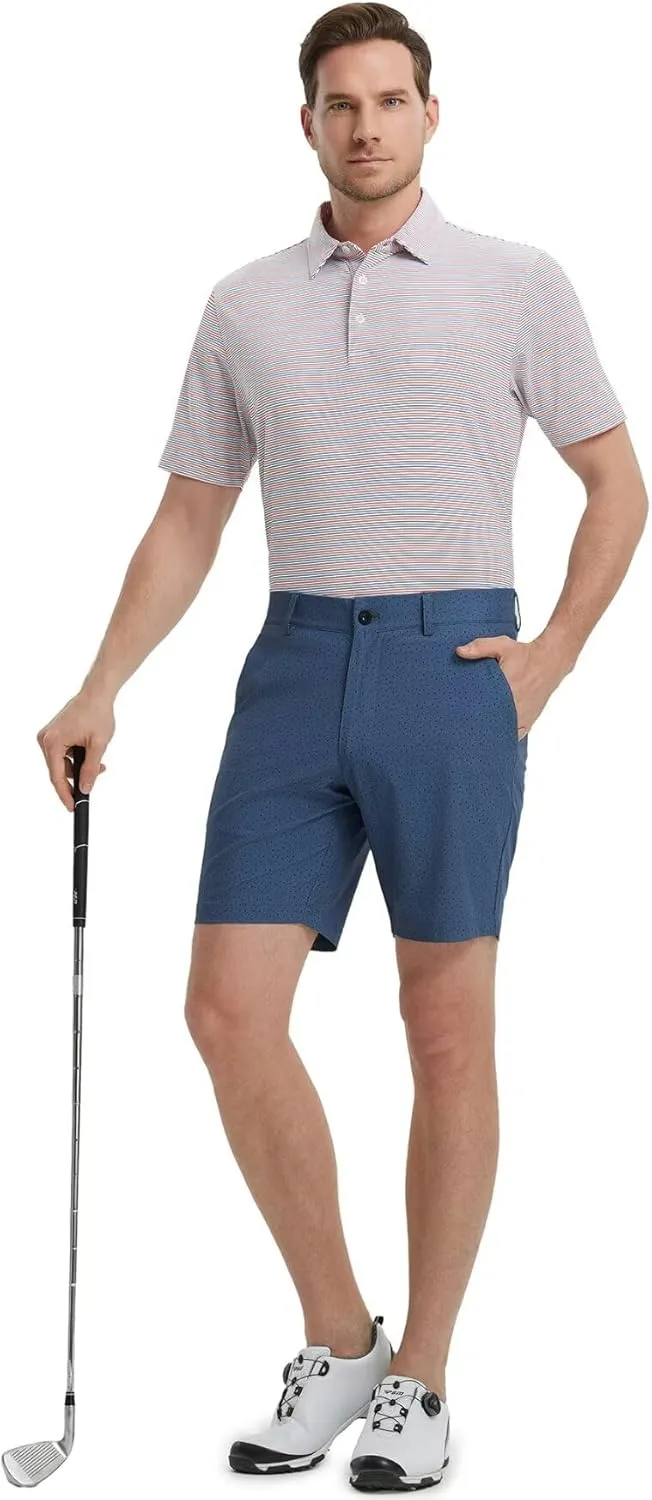M MAELREG Mens Golf Shirts Dry Fit Moisture Wicking Performance Sports Short Sleeve Striped Collared Polo Shirts for Men