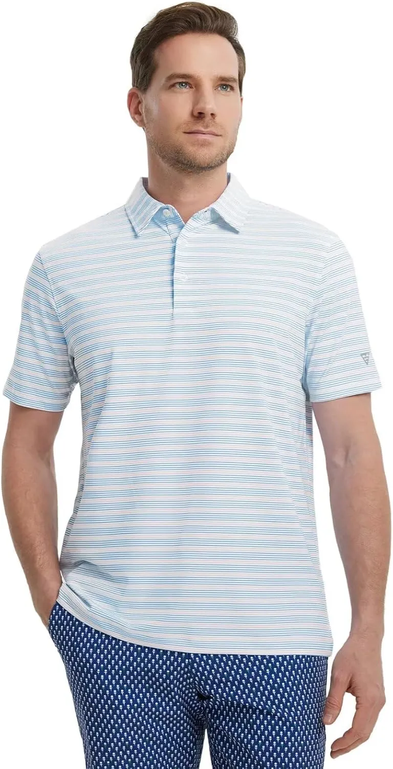 M MAELREG Mens Golf Shirts Dry Fit Moisture Wicking Performance Sports Short Sleeve Striped Collared Polo Shirts for Men