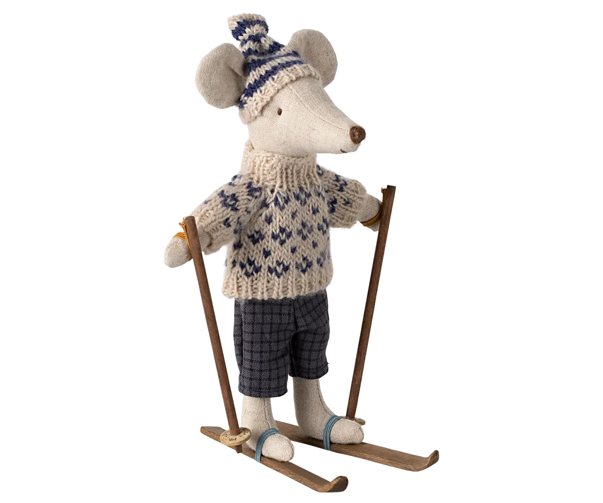 Maileg Blue Winter Mouse with Ski Set – Dad