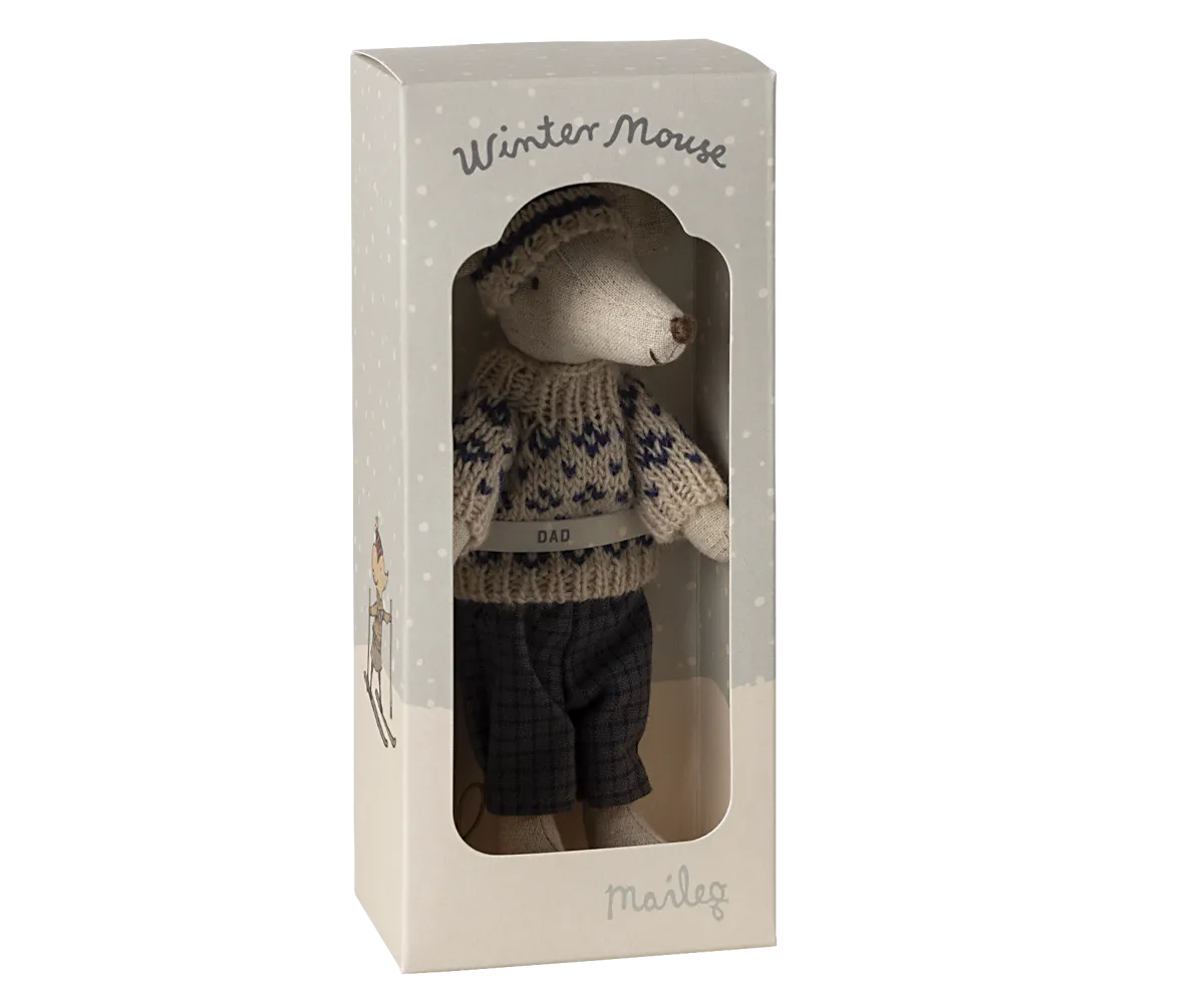 Maileg Blue Winter Mouse with Ski Set – Dad