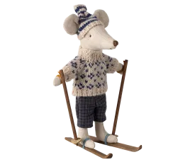 Maileg Blue Winter Mouse with Ski Set – Dad